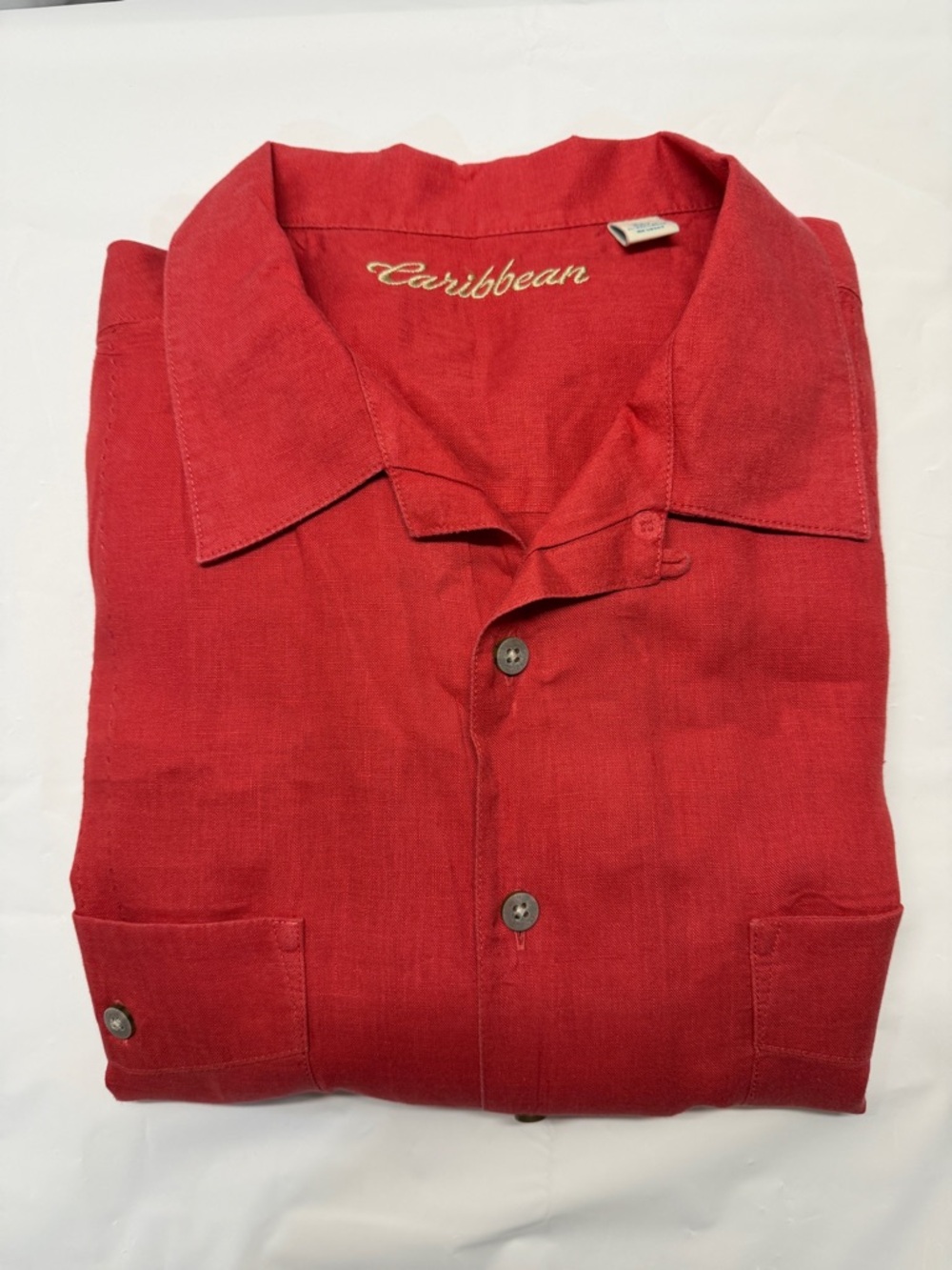 Caribbean Red Casual Button‎ Down Short Sleeve Shirt